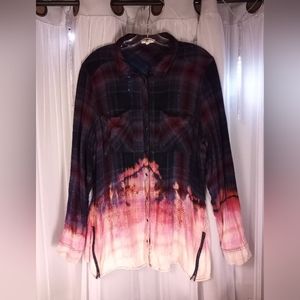 Plaid Flannel Shirt w/ Bleach Distressing